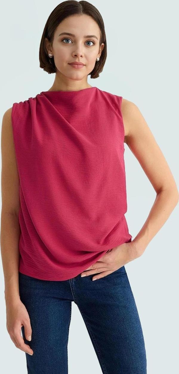 Şık Bisiklet Yaka Kolsuz Bluz %100 Polyester Yazlık Günlük Zarifane Tasarım Görünüm - Image 1