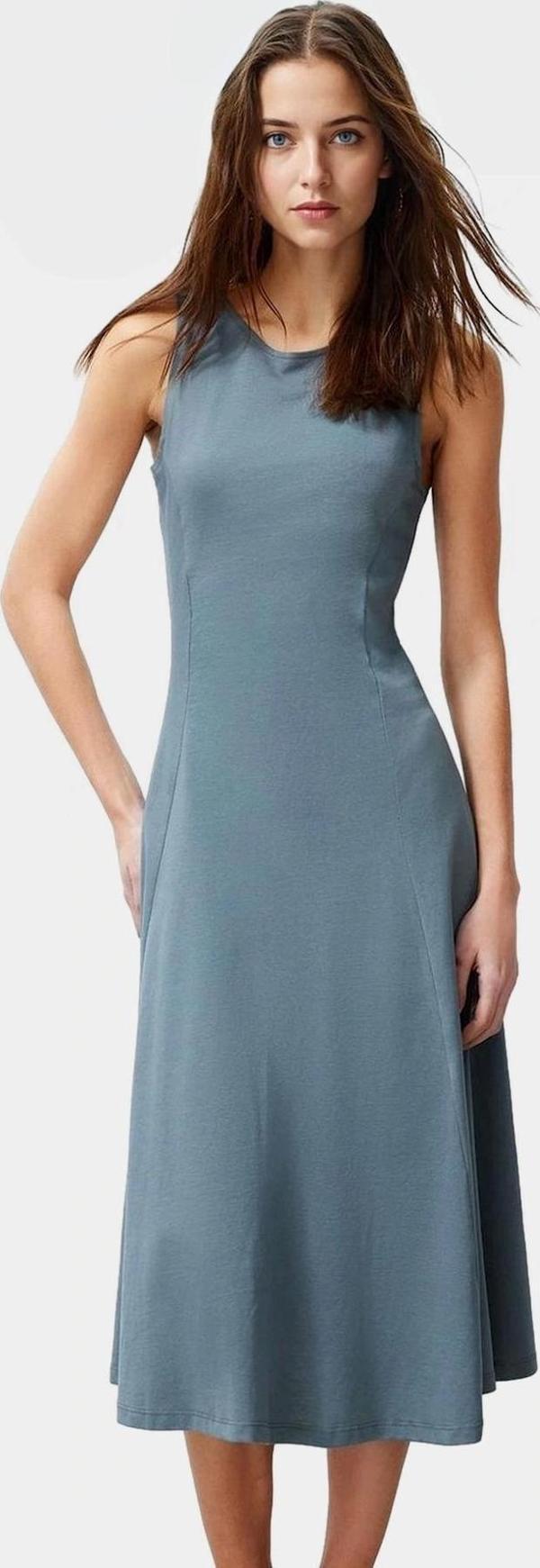 Kadın Pamuklu Skater Midi Elbise Yazlık Rahat Günlük Stil Şık Görünüm Seçkin Malzeme - Image 1