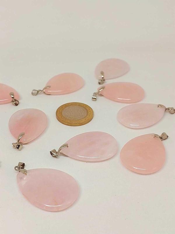 Pembe Kuvars Taşı Büyük Boy Damla Şekilli Kolye Ucu (42605) - Image 1
