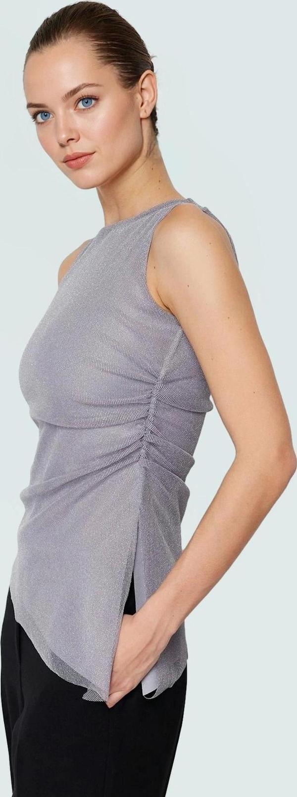Tül Büzgülü Regular Kalıp Kolsuz Örme Bluz Yazlık Günlük Moda Özenle Seçilmiş Özel Tasarım - Image 1