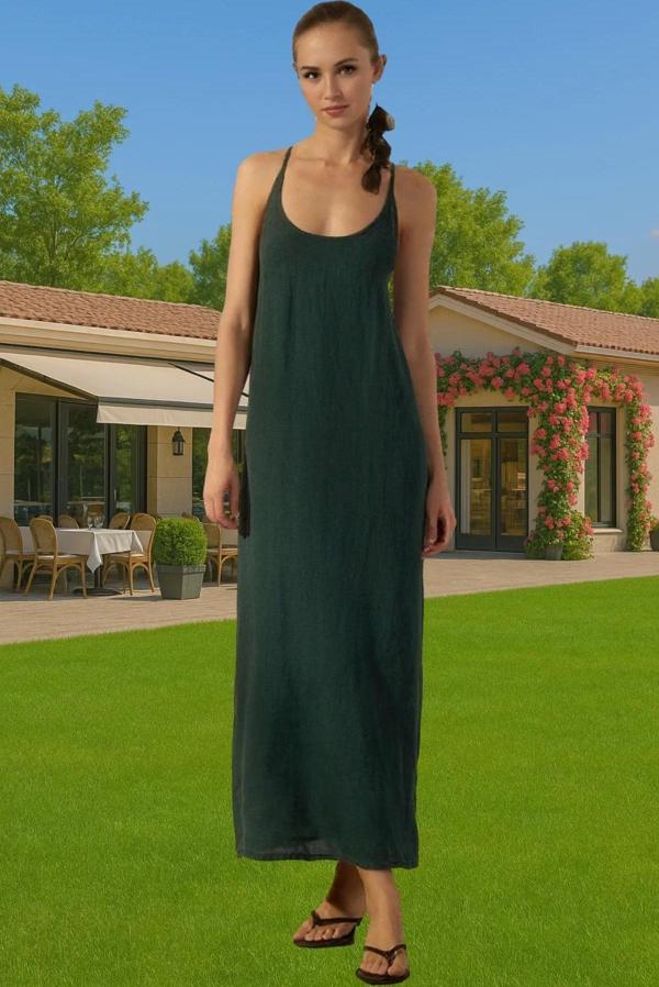 Kadın Maxi Keten Elbise Shift Kalıp V Yaka Günlük Stil Trend Tasarım Modern Stil Yüksek Kalite - Image 1