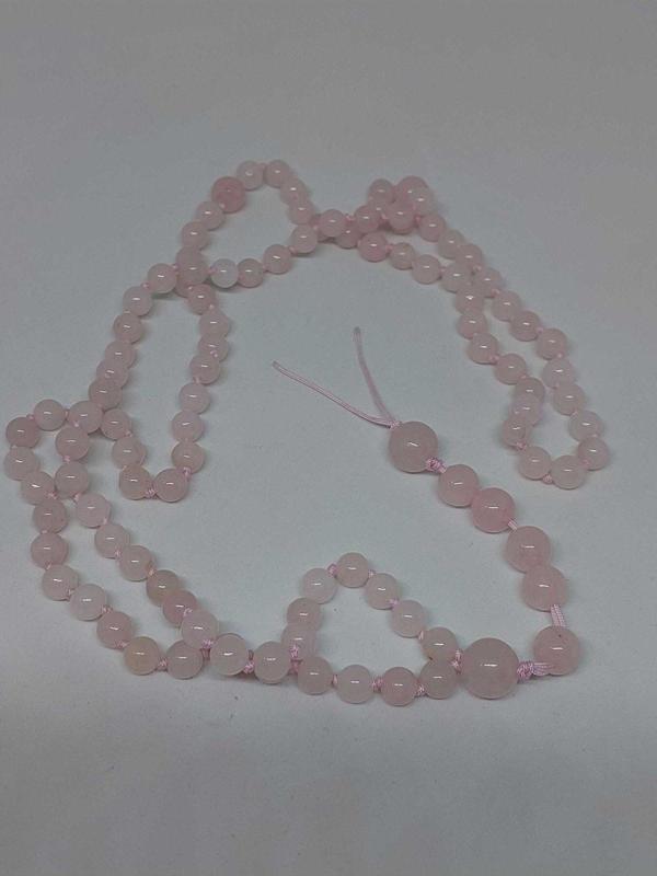 Pembe Kuvars Taşı Tesbih 6mm 99luk Ara Düğümlü El Yapımı - Image 1