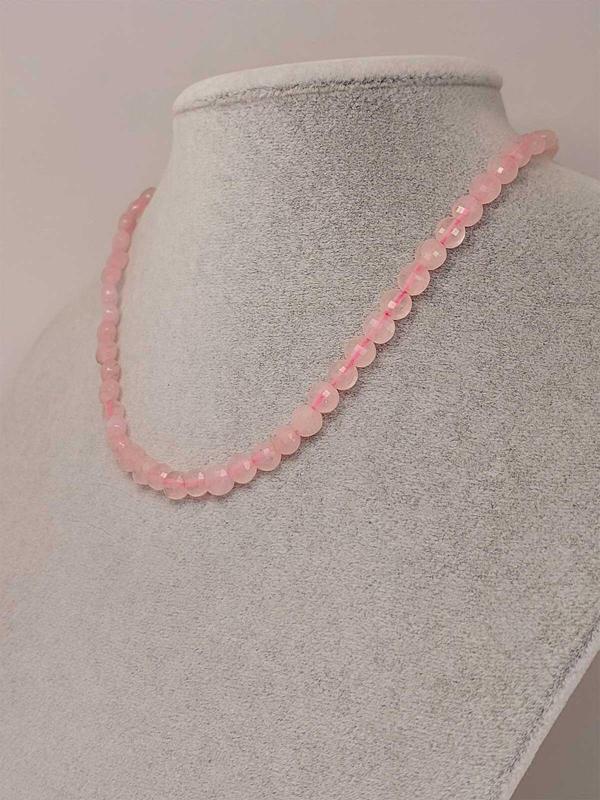 Pembe Kuvars Taşı YASSI Faset Kesim Kolye 6x4mm (Sabit Klipsli) - Image 1