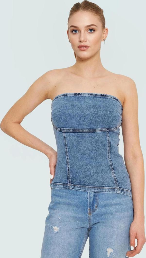 Kadın Denim Fitted Straplez Bluz Yazlık Günlük Stil Kullanım İçin Şık Görünüm - Image 1