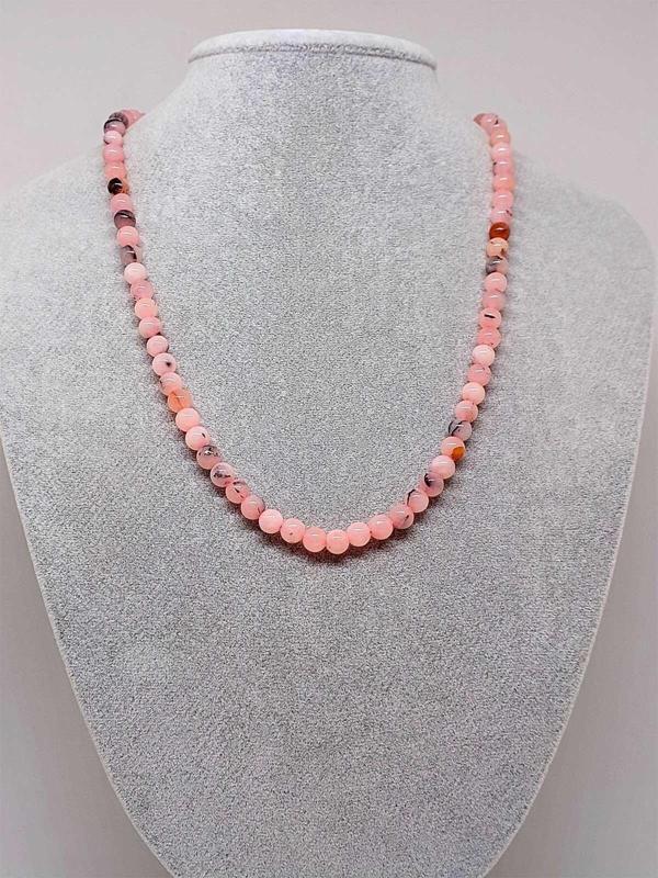 Pembe Siyah Alacalı Opal Taşı Kolye 6mm (Sabit Klipsli) - Image 1