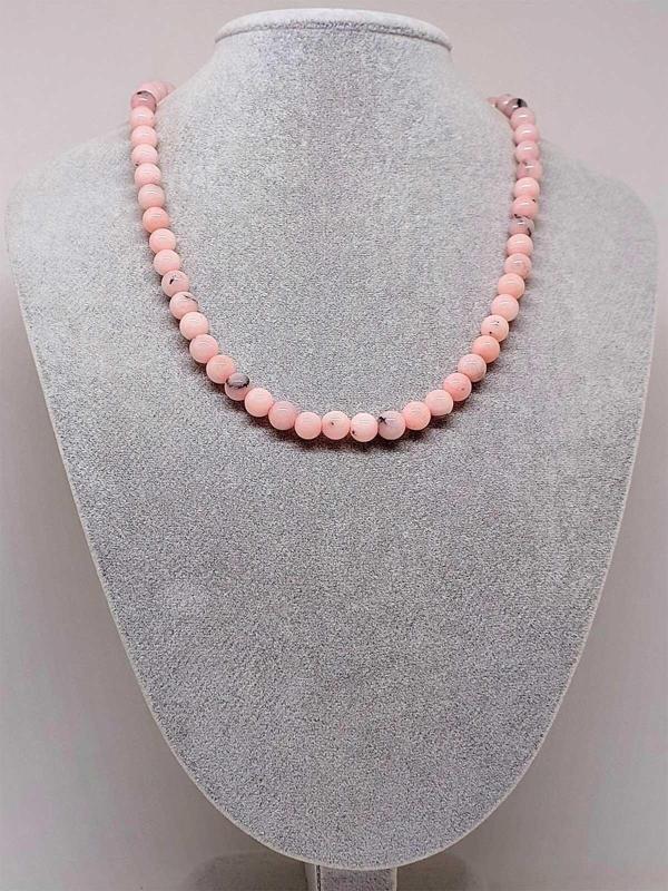 Pembe Siyah Opal Taşı Kolye 8mm (Sabit Klipsli) - Image 1