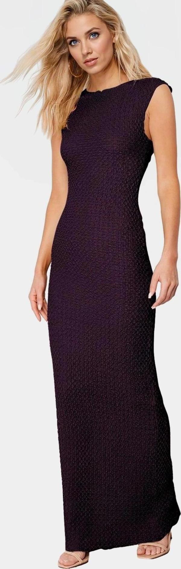 Şık Yazlık Örme Midi Elbise Bodycon Kalıp Kayık Yaka Esnek Kumaş Rahat Ve - Image 1