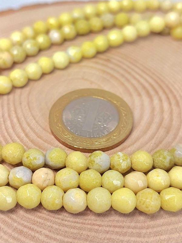 Peridot (Zebercet) Taşı Açık Yeşil-Beyaz Alacalı Faset Kesim YARIM Dizi 6mm (18cm uzunluğundadır) - Image 1