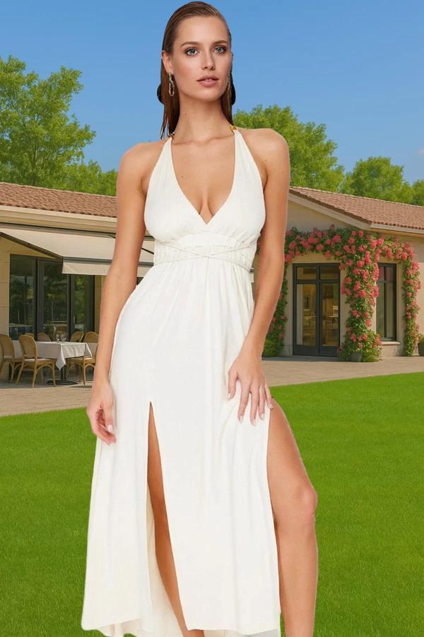 Maxi Örme Viskoz Elbise Aksesuarlı Plaj Şıklığı Uzun Ömürlü Kaliteli İşçilik Rahat Kullanım - Image 1