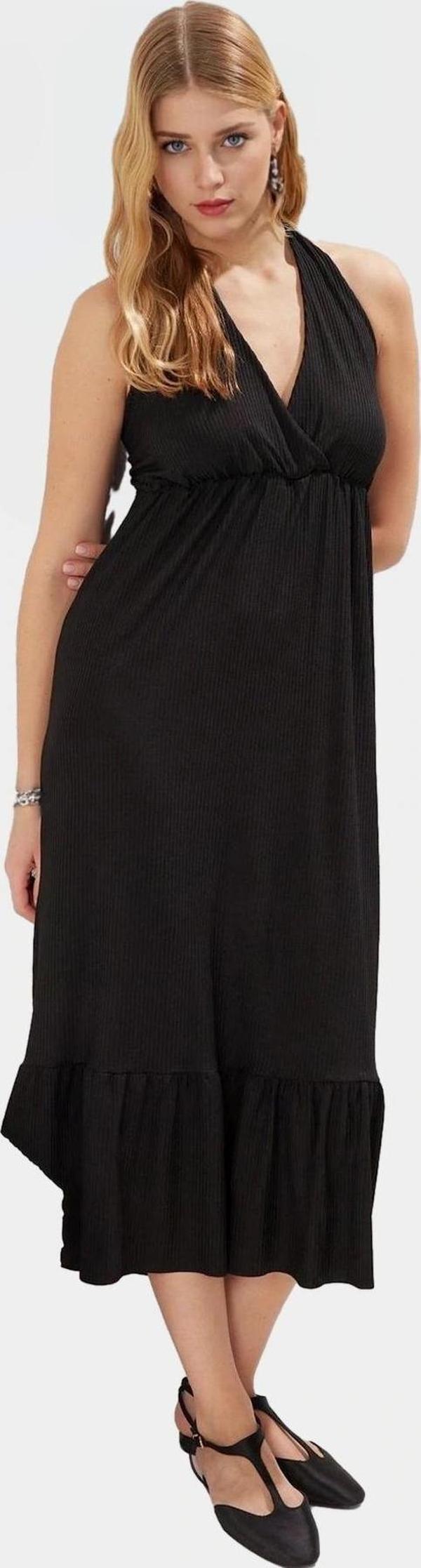 Maxi Örme Elbise V Yaka Desenli Rahat Günlük Yazlık Ve Şık Kullanım Zarifane Tasarım - Image 1