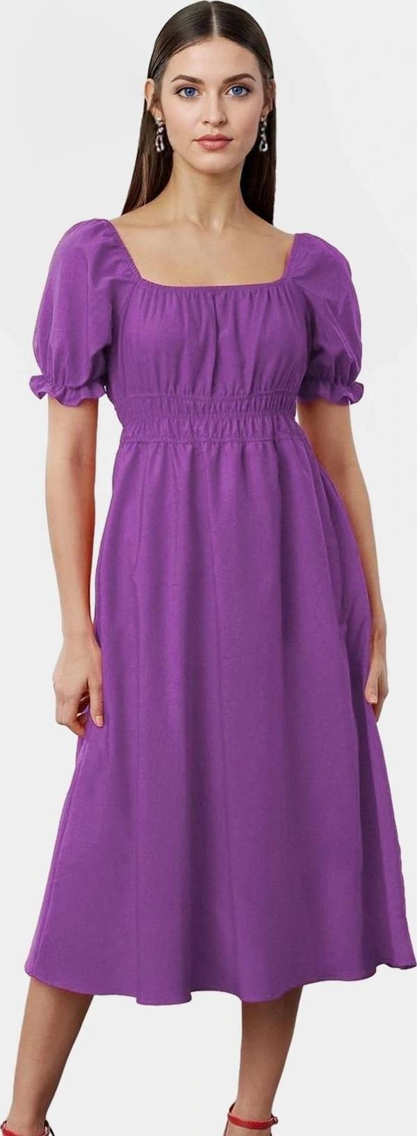 Kadın Yazlık Pamuklu Skater Elbise Kare Yaka Kısa Kollu Rahat Günlük Ve Şık Kaliteli İşçilik - Image 1