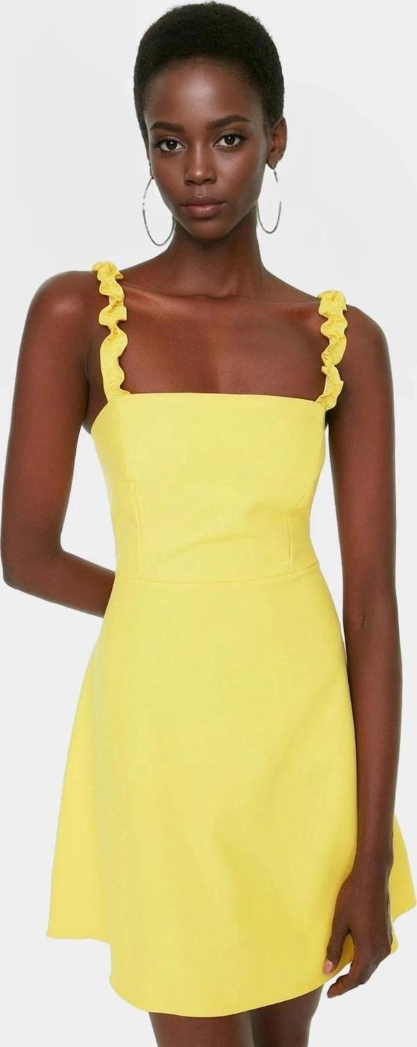 Feminen Fırfırlı Detaylı Mini Elbise A Line Kalıp Dokuma Kumaş Profesyonel Görünüm Kaliteli İşçilik - Image 1