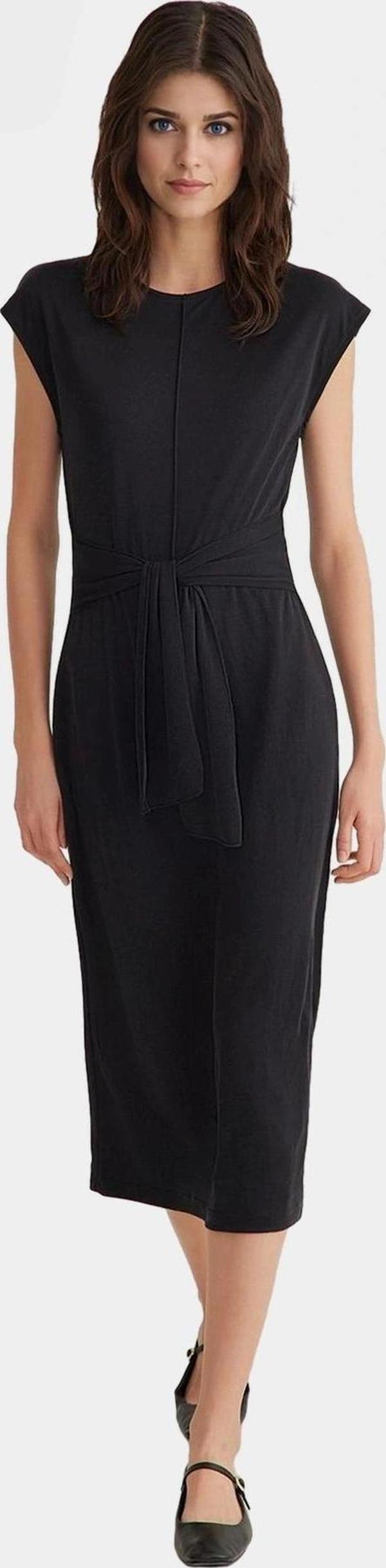 Şık Midi Elbise Modal Polyester Kumaş Kuşaklı Tasarım Rahat Kalıp Günlük Kullanım İçin - Image 1