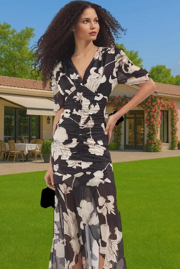Maxi Şık Örme Elbise Çiçekli Desen Bodycon Kalıp Yazlık Kaliteli İşçilik Seçkin Malzeme - Image 1
