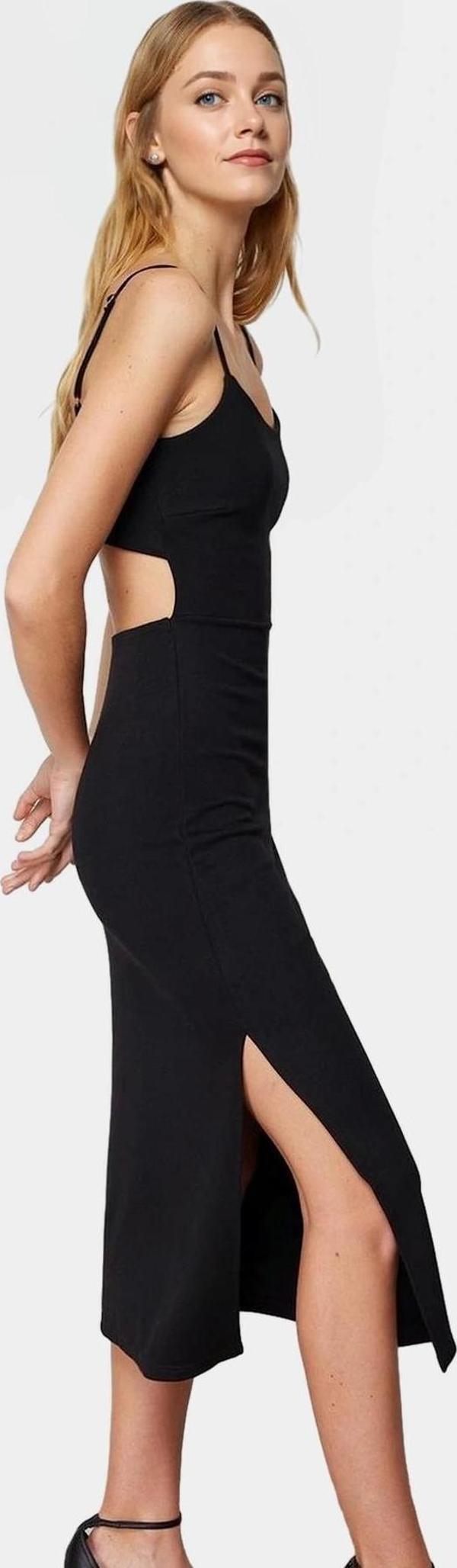Midi Boy Örme Elbise Cut Out Detaylı Yırtmaçlı Bodycon Kalıp Profesyonel Görünüm - Image 1