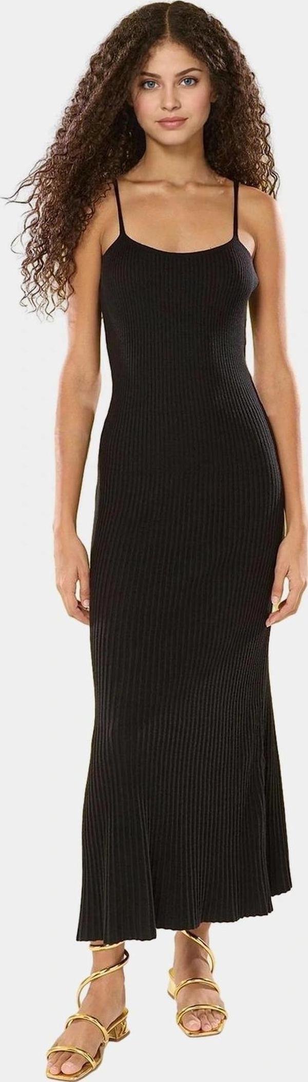 Yazlık Triko Midi Elbise Kare Yaka A Line Viskoz Polyester Uzun Ömürlü Seçkin Malzeme Yüksek Kalite - Image 1