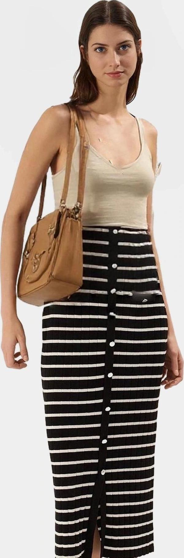Şık Çizgili Maxi Elbise Triko V Yaka Yazlık Casual Rahat Ve Modern Stil Mükemmel Uyum - Image 1