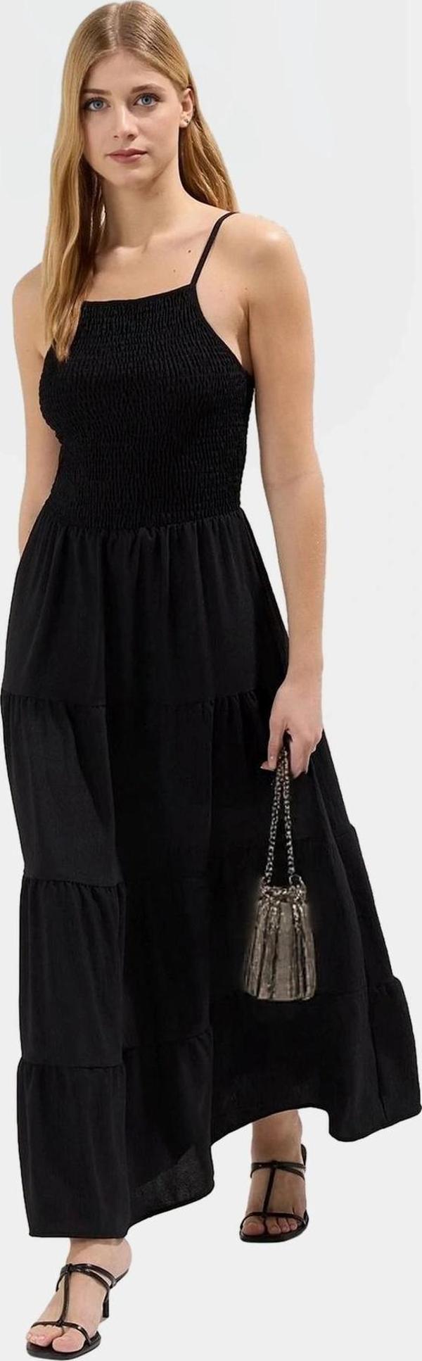 Maxi Elbise Dokuma Kumaş Halter Yaka Günlük Yaz Elbisesi Zarifane Tasarım Dayanıklı Malzeme - Image 1