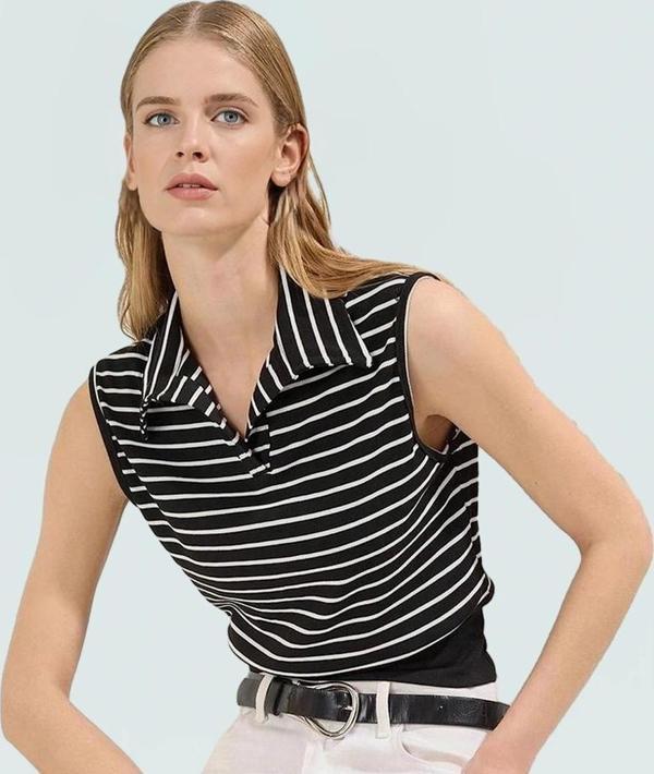Çizgili Fitted Polo Yaka Yazlık Bluz Rahat Günlük Seçkin Malzeme Premium Kalite - Image 1