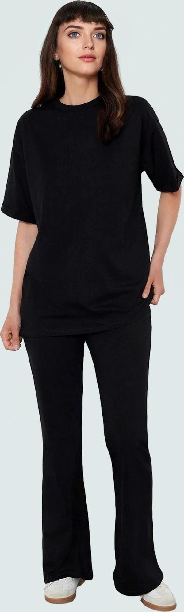 Oversize Pamuklu Bisiklet Yaka T shirt Pantolon Takım Rahat Yaz Kombinleri İçin Yüksek Kalite - Image 1