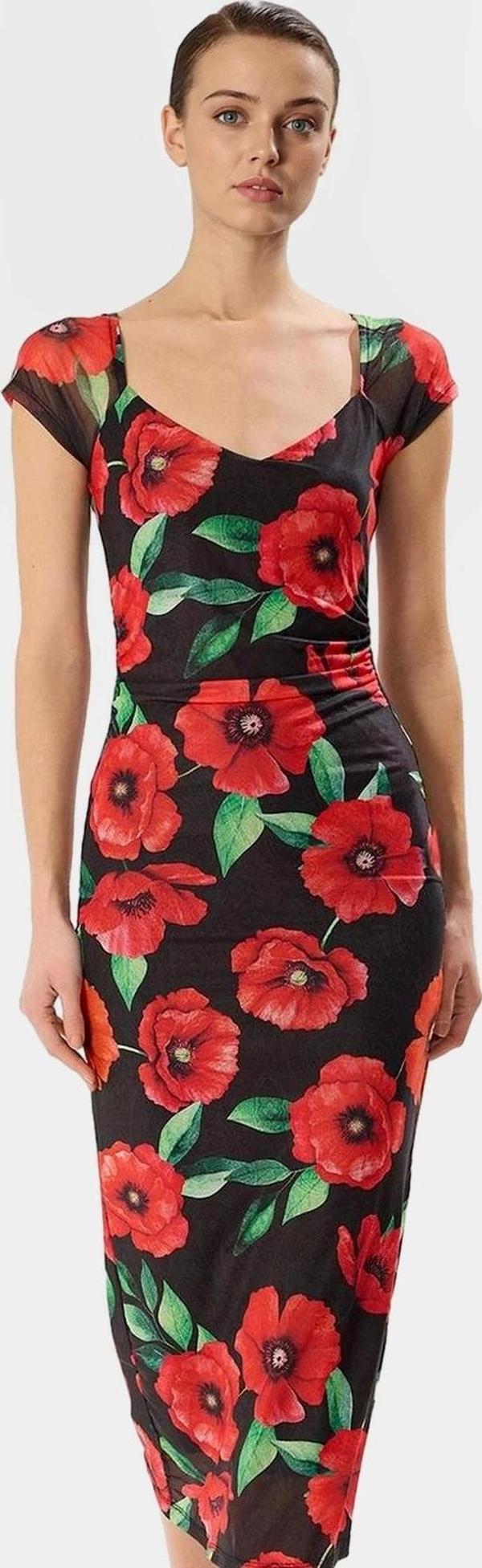 Kısa Kollu Midi Boy Bodycon Puantiyeli Polyester Elbise Yüksek Kalite Rahat Kullanım Ve Şık - Image 1