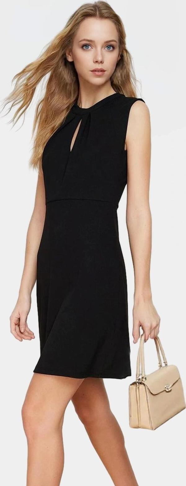 Kadın Mini A line Krep Elbise Choker Yaka Örme Yazlık Uzun Ömürlü Özenle Seçilmiş Rahat Kullanım - Image 1