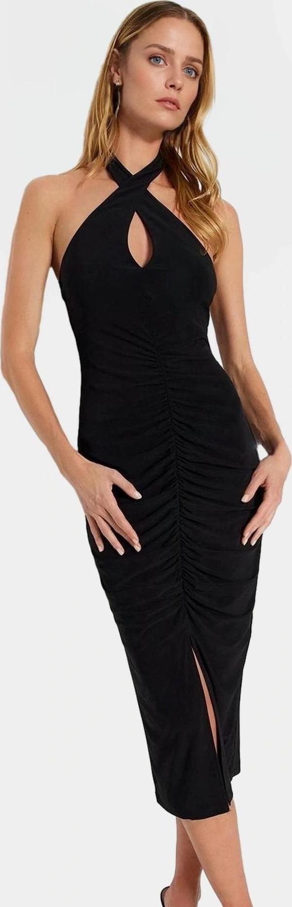 Bodycon Midi Elbise Örme Kumaş Boyundan Bağlamalı Yazlık Premium Kalite Özel Tasarım - Image 1
