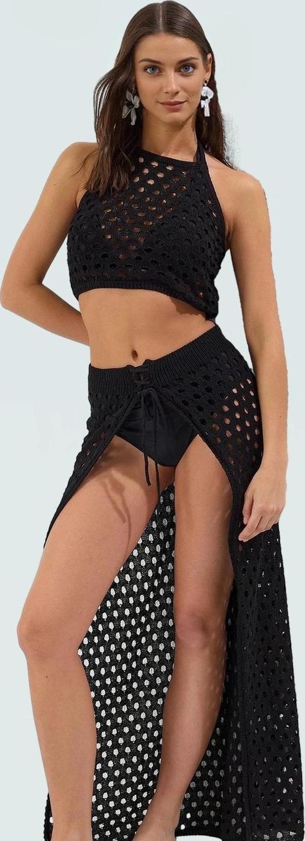 Yazlık Kroşe Bluz Etek Plaj Takımı Pamuklu Polyester Şık ve Rahat - Image 1