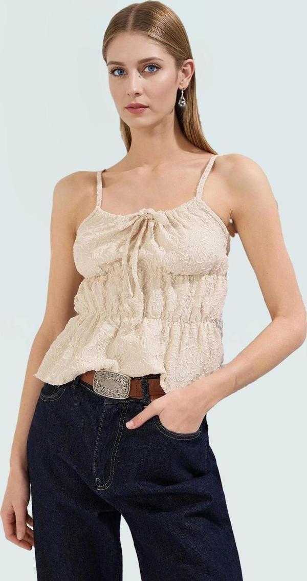 Jakarlı Fitted Crop Bluz İnce Askılı Yazlık Günlük Konforlu Kesim Modern Stil Özel Tasarım - Image 1