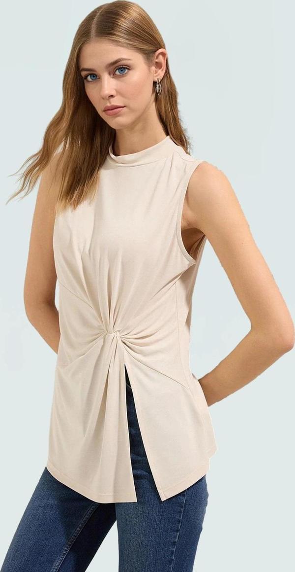 Kadın Asimetrik Kolsuz Örme Bluz Modal Polyester Günlük Şık Özenle Seçilmiş Kaliteli İşçilik - Image 1