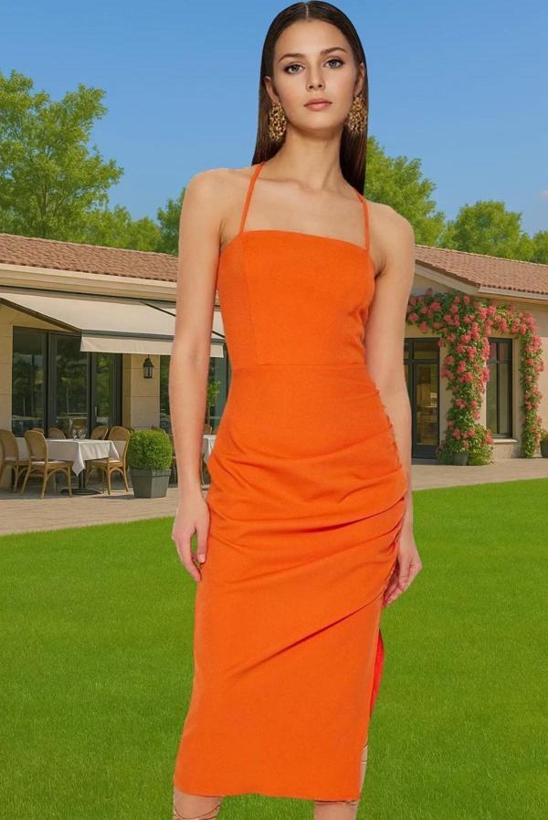 Şık Midi Boy Bodycon Dokuma Abiye Elbise Finike Dokuma Yazlık Günlük Kullanım İçin Konforlu Kesim - Image 1