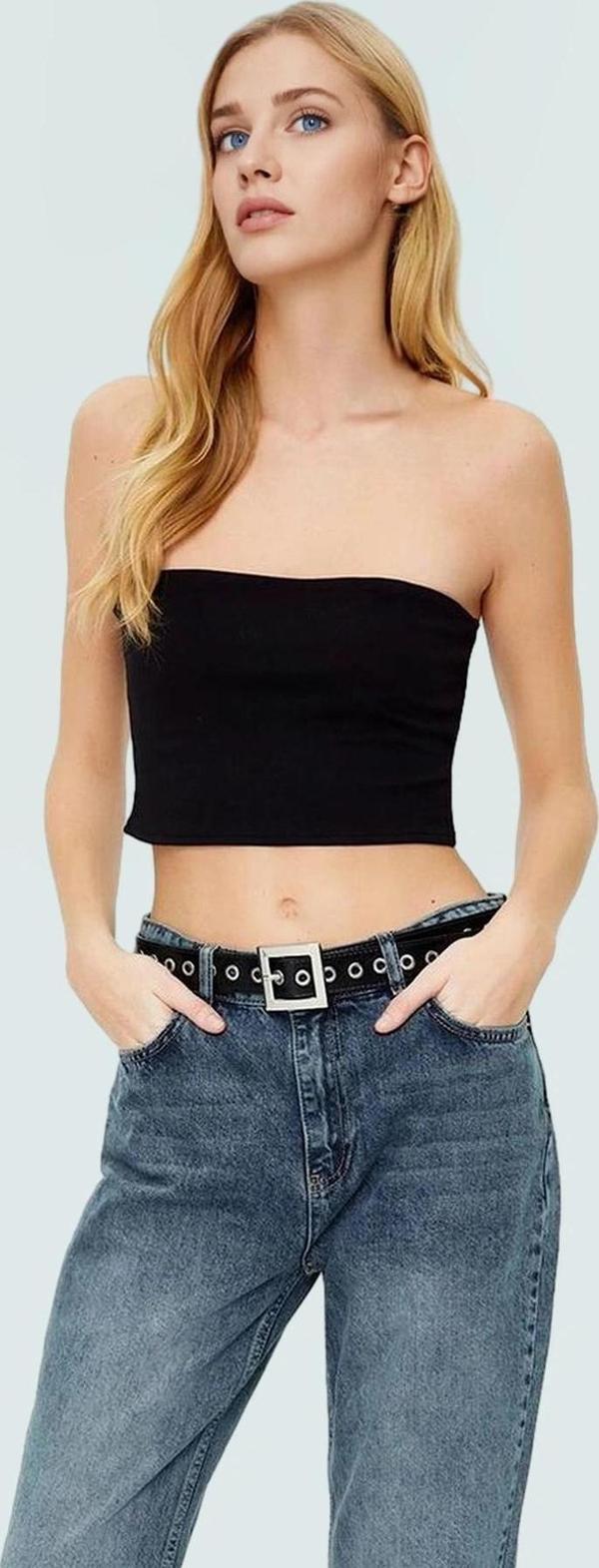 Fitted Straplez Yaka Crop Örme Bluz Rahat Günlük Stil Dayanıklı Malzeme Seçkin - Image 1