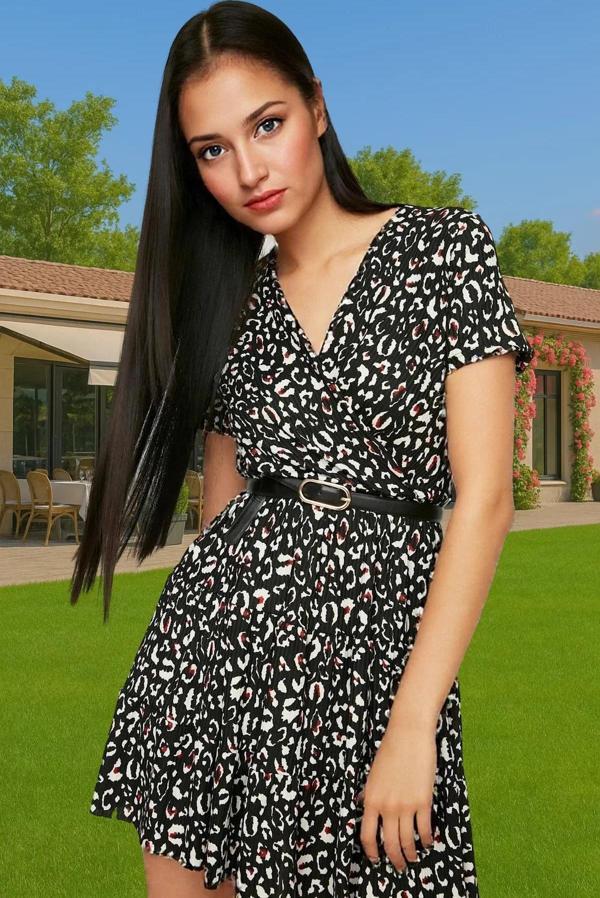 Kadın Mini Elbise Puantiye Desenli Örme Kisa Kol Yazlık Kaliteli İşçilik Yüksek Kalite Şık Görünüm - Image 1