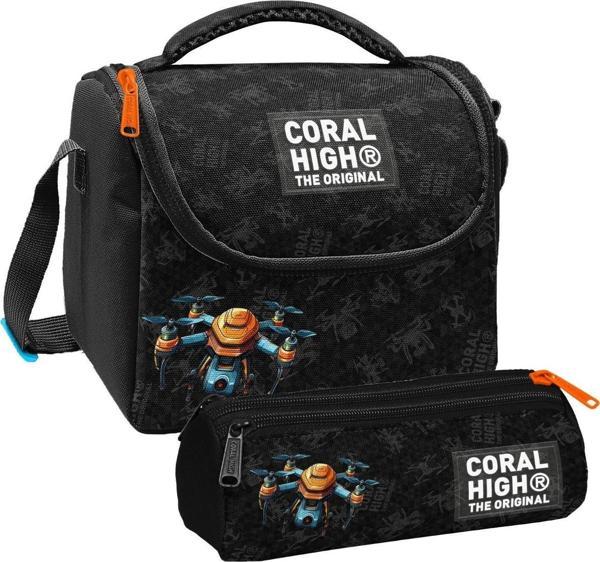 Coral High Erkek Çocuk Drone Pilotu Siyah Thermo Beslenme Çantası ve Üç Bölmeli Kalem Çantası Seti - Image 1