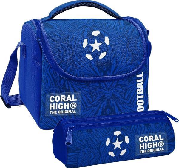 Coral High Erkek Çocuk Lacivert Mavi Futbol Thermo Beslenme Çantası ve Üç Bölmeli Kalem Çantası Seti - Image 1