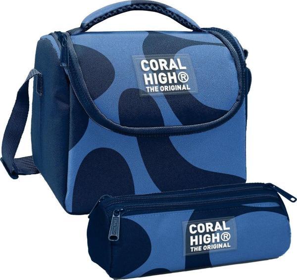 Coral High Erkek Çocuk Lacivert Mavi Renkli Çizgili Thermo Beslenme Çantası ve Üç Bölmeli Kalem Çantası Seti - Image 1