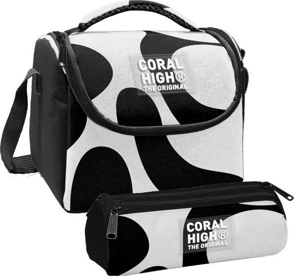 Coral High Erkek Çocuk Renkli Çizgili Siyah Beyaz Thermo Beslenme Çantası ve Üç Bölmeli Kalem Çantası Seti - Image 1