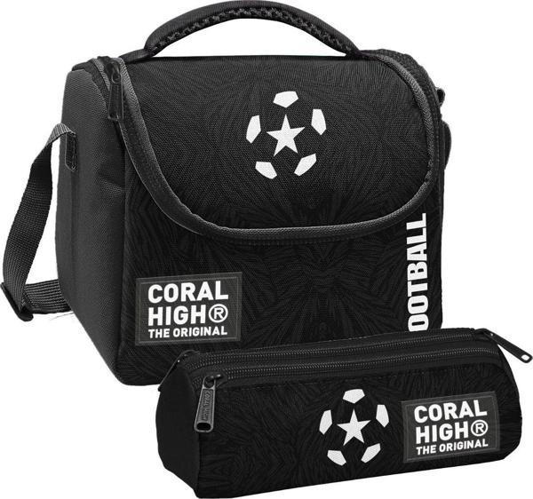 Coral High Erkek Çocuk Siyah Beyaz Futbol Thermo Beslenme Çantası ve Üç Bölmeli Kalem Çantası Seti - Image 1