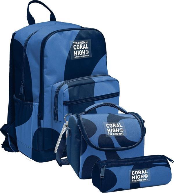 Coral High İlkokul ve Ortaokul Okul Çanta Üçlüsü - Erkek Çocuk, Lacivert Mavi Renkli Çizgili - Image 1