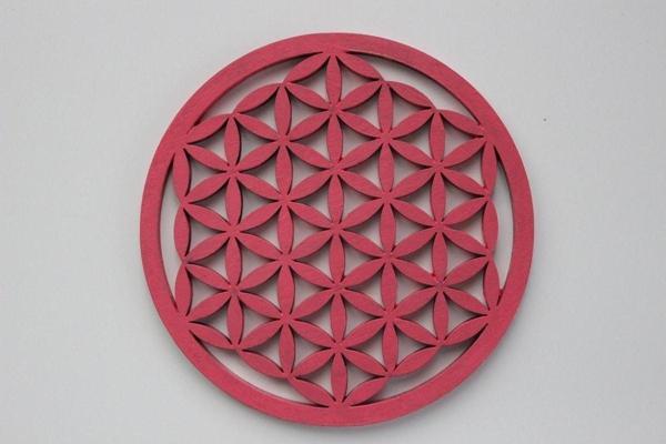 Yaşam Çiçeği Ahşap Bardak Altlığı & Küçük Grid Pembe Renkli (10 Cm) - Image 1