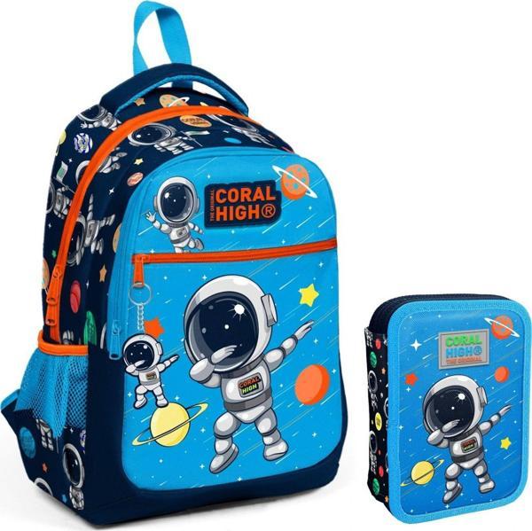 Coral High Mavi Astronot Erkek Çocuk Okul Çantası ve Organizer Kalemlik Seti 23486+11149 - Image 1