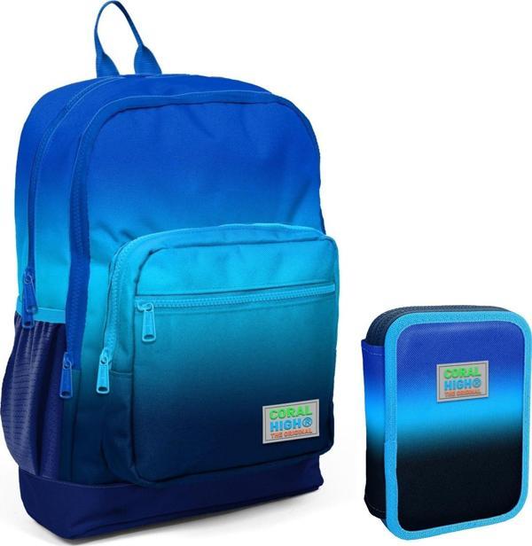 Coral High Mavi Lacivert Renk Geçişli Erkek Çocuk Okul Çantası ve Organizer Kalemlik Seti 23745 11152 - Image 1