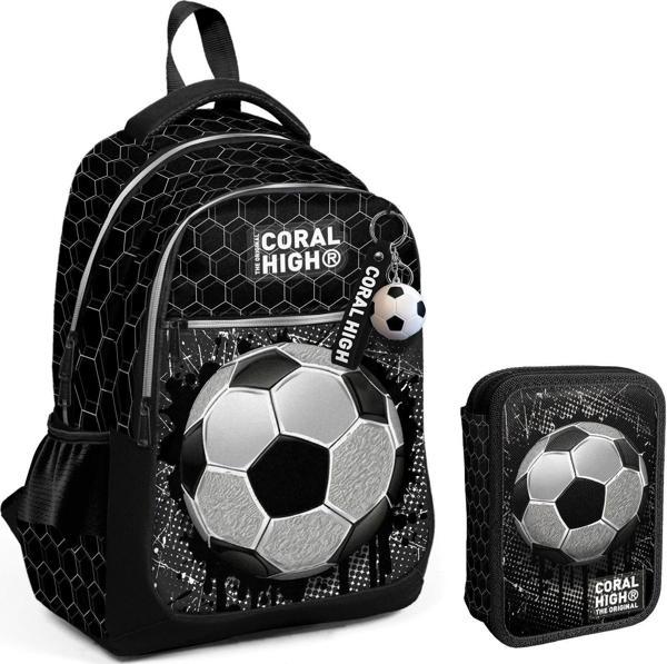 Coral High Siyah Beyaz Futbol Baskılı Erkek Çocuk Okul Çantası ve Organizer Kalemlik Seti 23653+11153 - Image 1