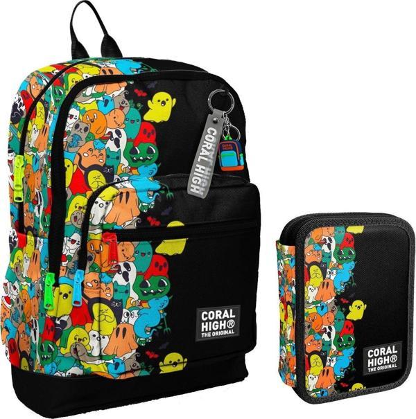 Coral High Siyah Hayaletler Erkek Çocuk Okul Çantası ve Organizer Kalemlik Seti 23774 11150 - Image 1