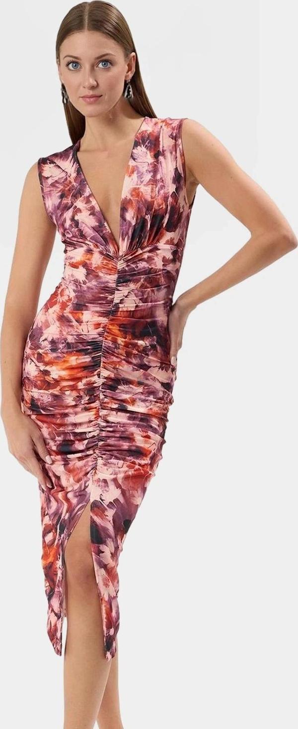 Şık Bodycon V Yaka Örme Midi Elbise Polyester Elastan Kumaştan Gündüz Ve Gece Rahat Kullanım - Image 1