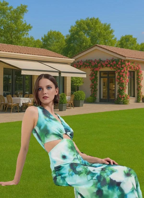 Batik Desenli Maxi Elbise A Line Kalıp Polyester Kumaş Yazlık Elbise Uzun Ömürlü Yüksek Kalite - Image 1