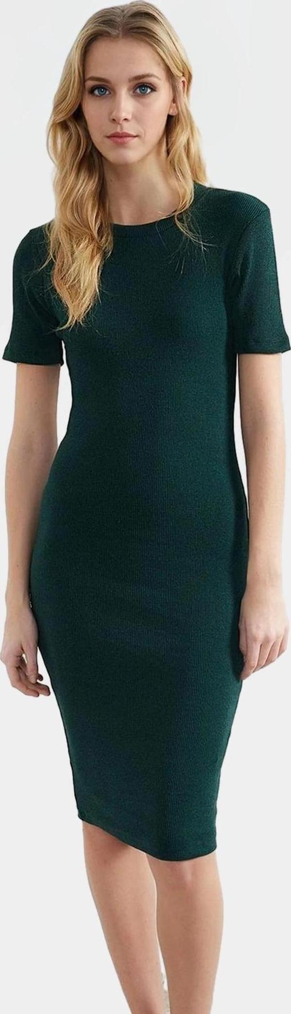 Kadın Bisiklet Yaka Midi Elbise Örme Kumaş Günlük Stil Premium Kalite Konforlu Kesim - Image 1