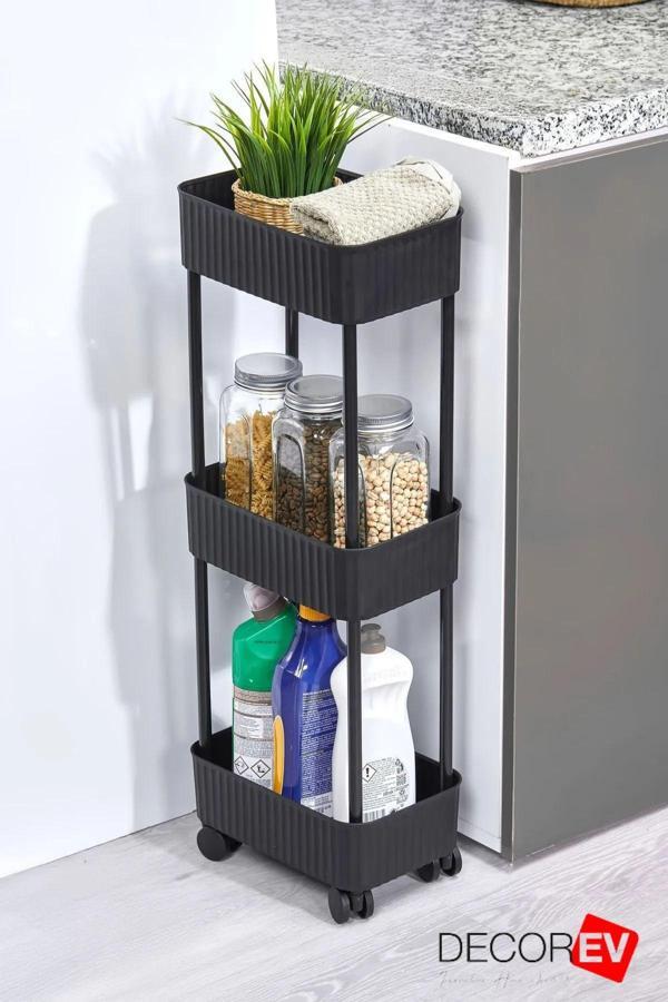 3 Katlı Tekerlekli Çok Amaçlı Raf – Banyo & Mutfak Organizer Düzenleyici  - Image 1
