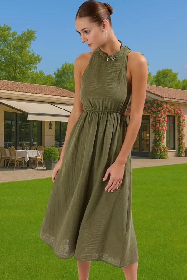 Maxi Müslin Dokuma Elbise Sırt Detaylı Yazlık Plaj Giyim Rahat Kullanım Şık Görünüm Konforlu Kesim - Image 1