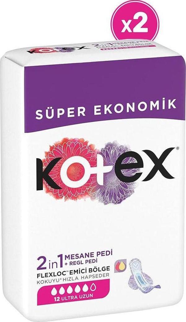 Kotex 2İn1 Mesane Pedi + Regl Pedi Ultra Uzun 2 Paket 24 Adet Ped - Image 1